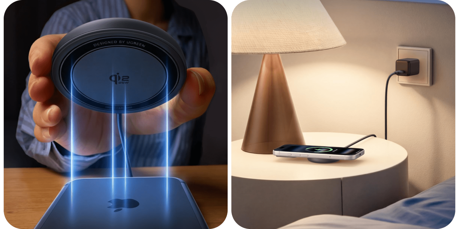 A person holding a wireless charger