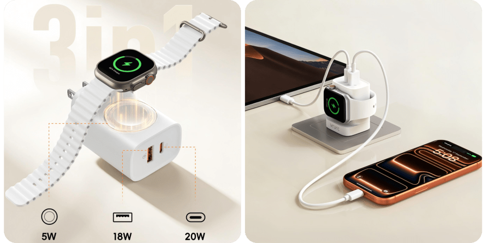 A smart watch charging on a charging station