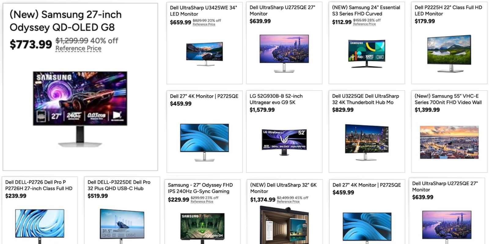 Image showing listings from Woot's monitor sale.