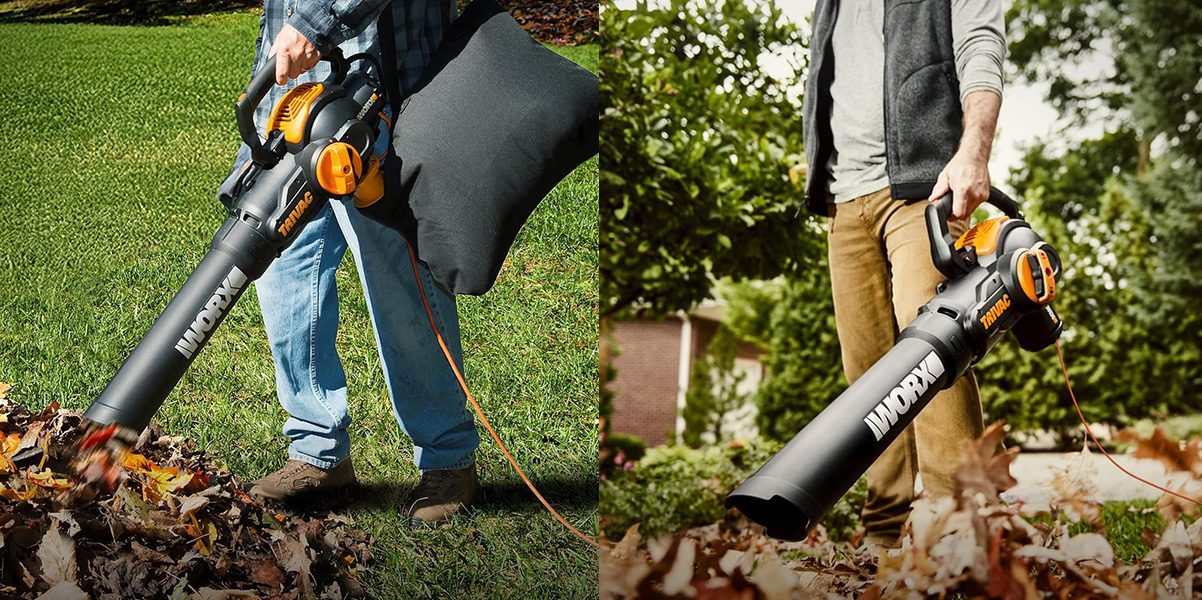 A man holding a leaf blower