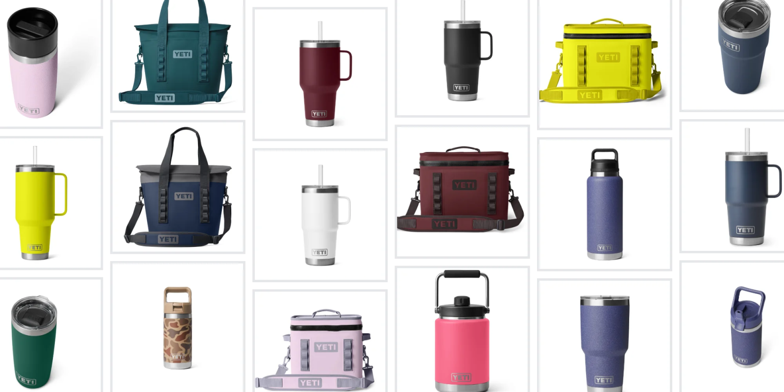 A collage of different colored water bottles