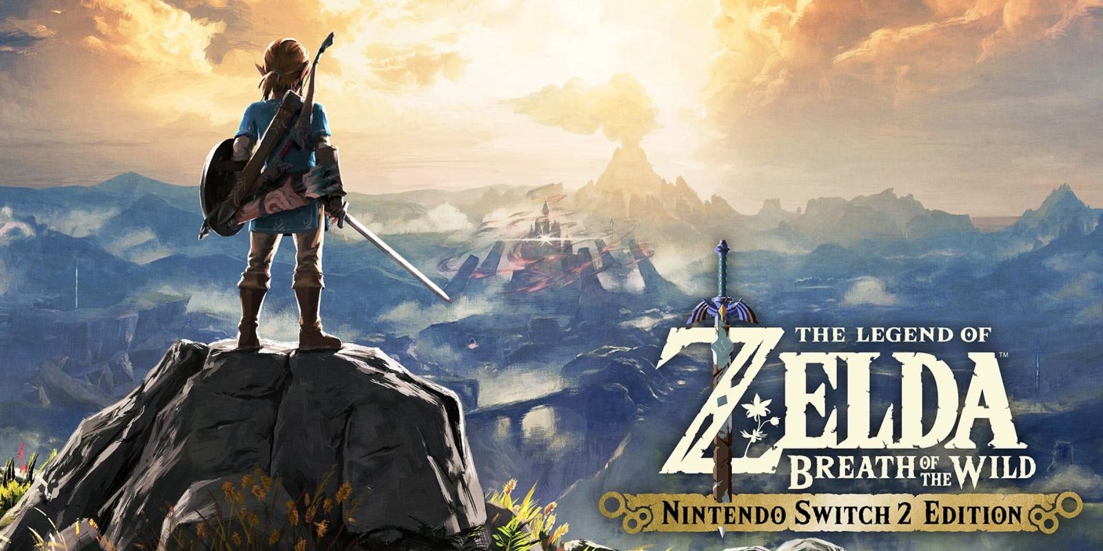A video game poster of a man standing on a rock with a sword