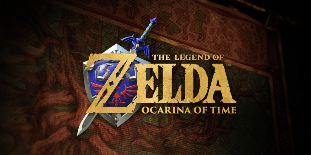 A video game logo with a sword and shield