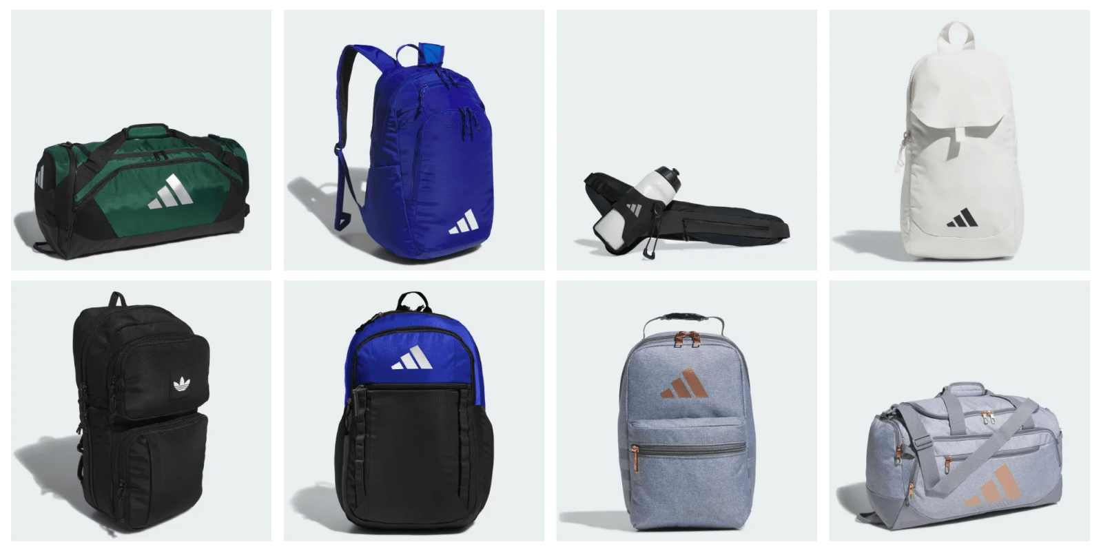 A collage of different backpacks