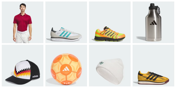 A collage of different shoes and a ball