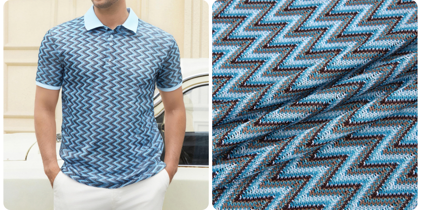 A man standing in front of a fabric