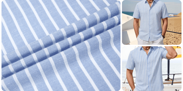 A man wearing a blue and white striped shirt