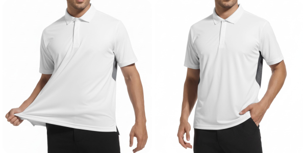 A man wearing a white polo shirt