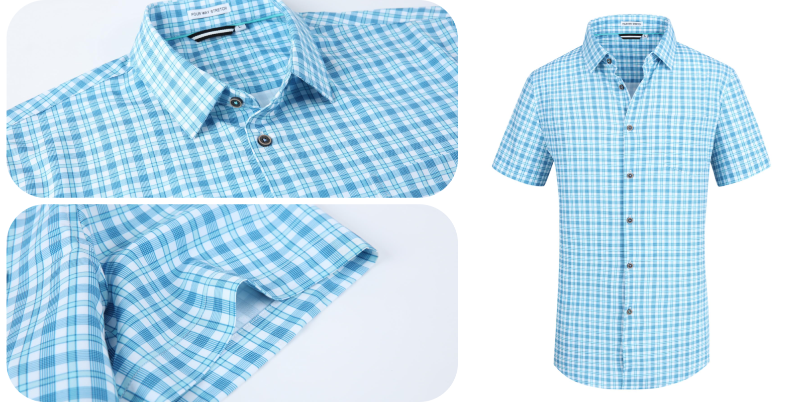 A collage of a blue and white plaid shirt