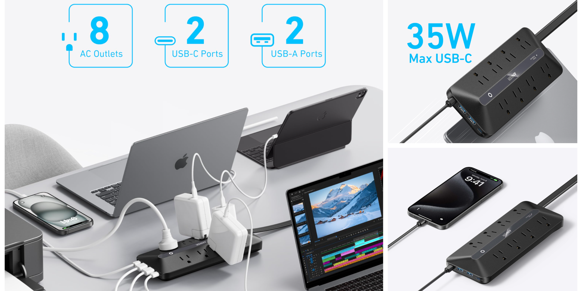 Anker flat plug 8-outlet Power Strip with USB now down at $24