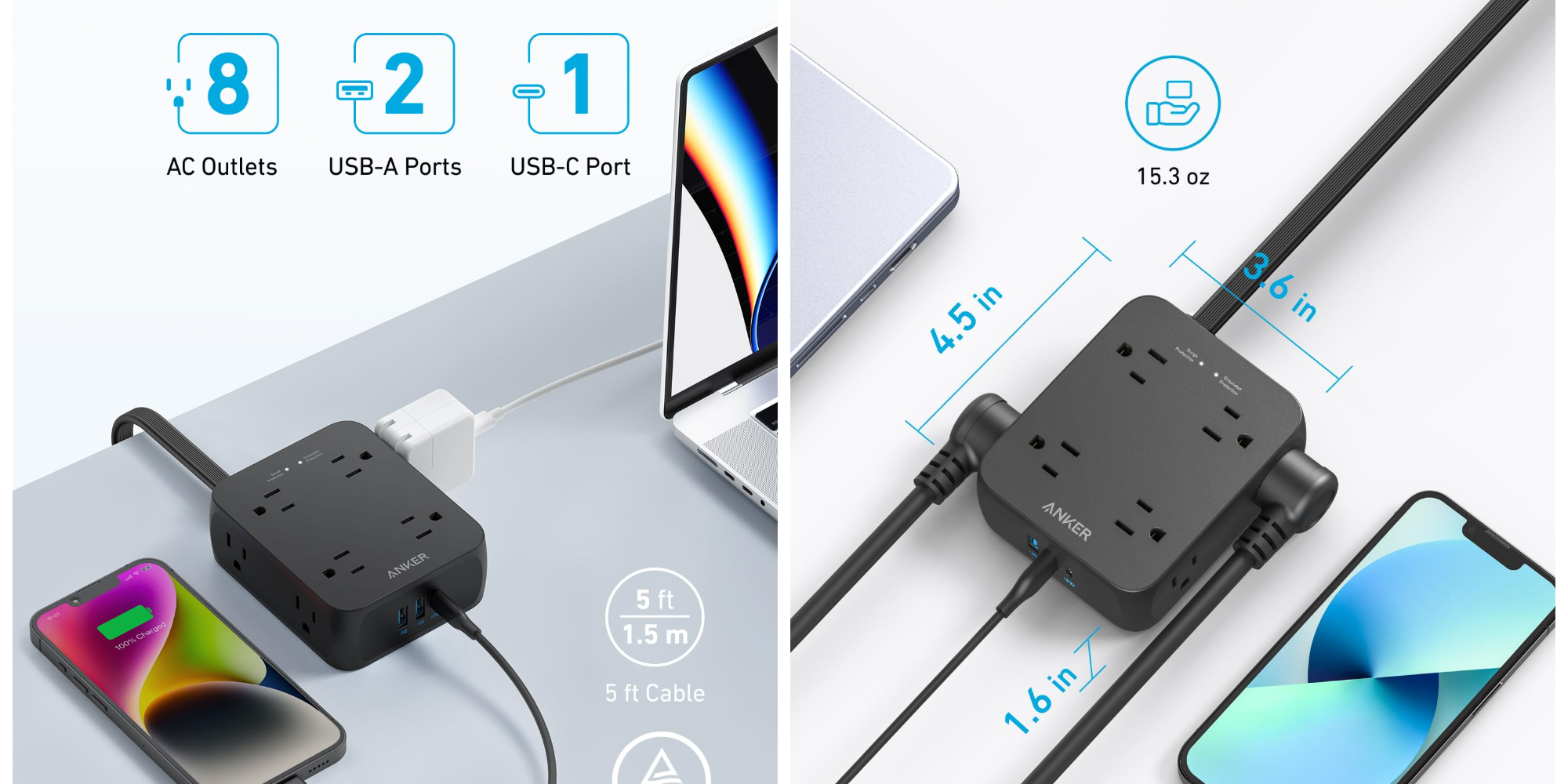 This Anker 8-outlet Power Strip with USB and surge protection is $22 today