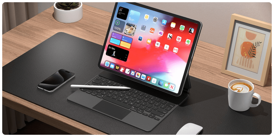 A tablet on a desk