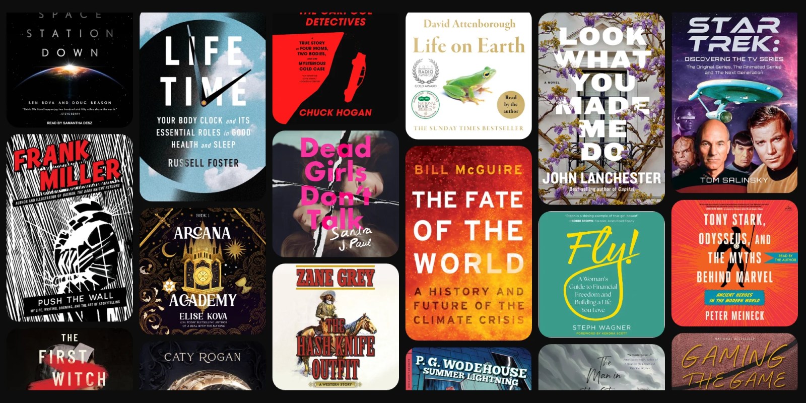 A collection of books on a black background
