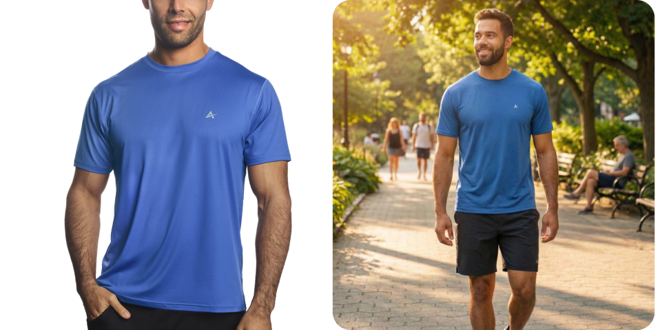 A collage of a man wearing a blue shirt