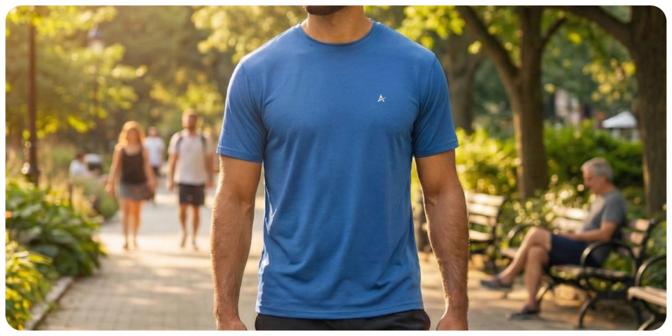 A man wearing a blue shirt