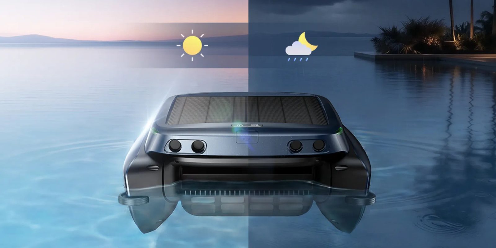 A solar panel floating in water