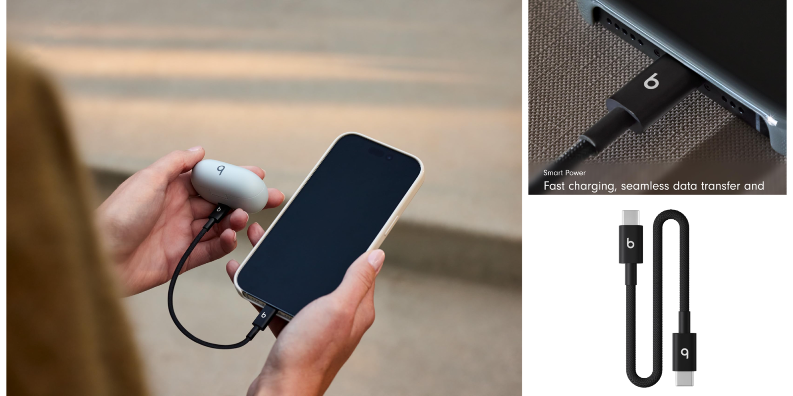 A person holding a phone and a charger