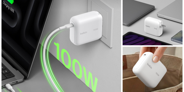 A white charger plugged into a wall