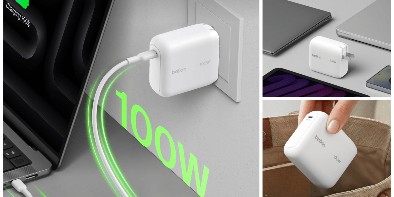 A white charger plugged into a wall