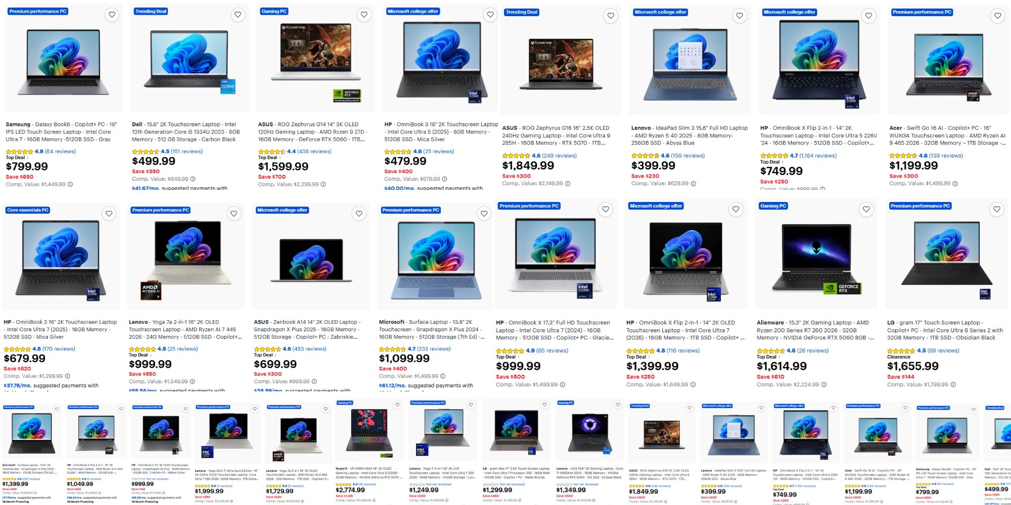 Image showing listings from Best Buy's August Windows Laptop Back to School sale.