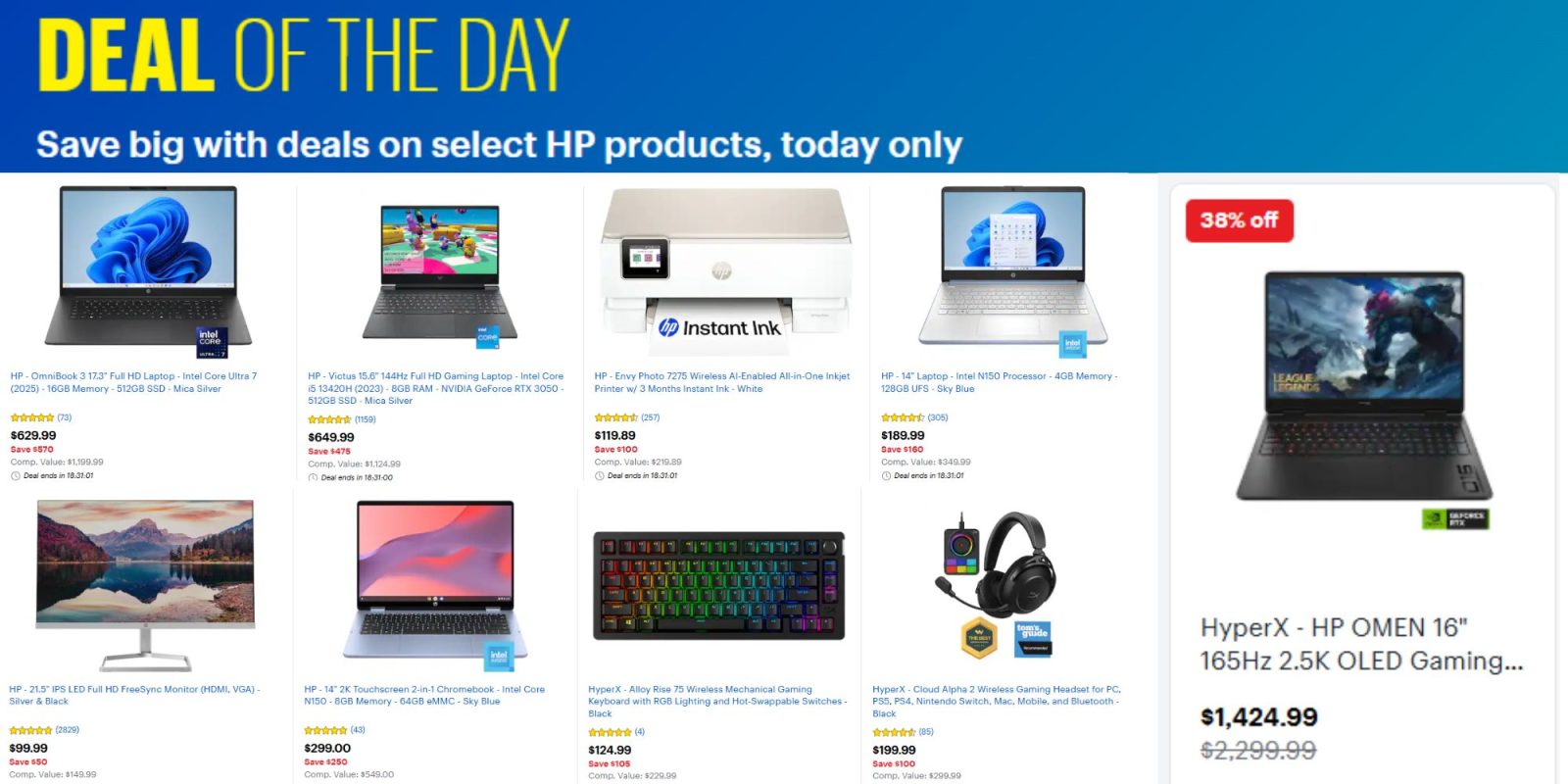 Image showing listings from Best Buy's HP flash sale.