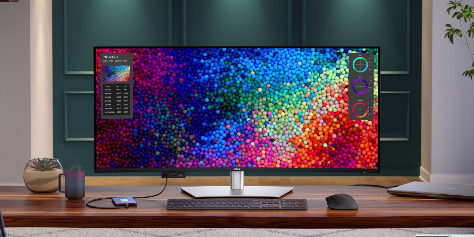 A computer monitor with a colorful background