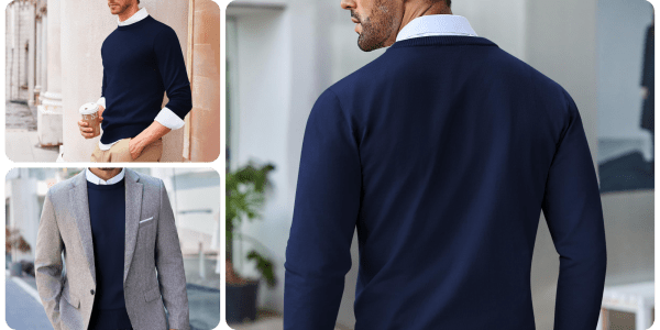 A man in a blue sweater