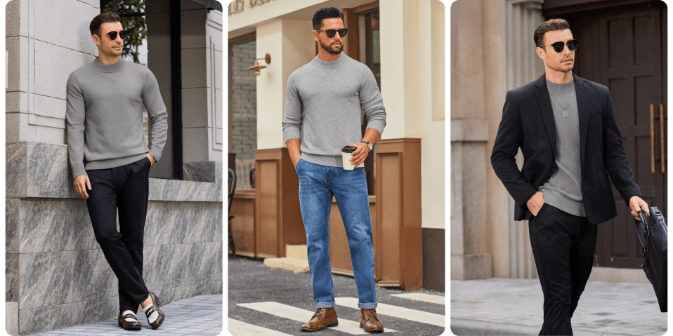 A collage of a man holding a cup