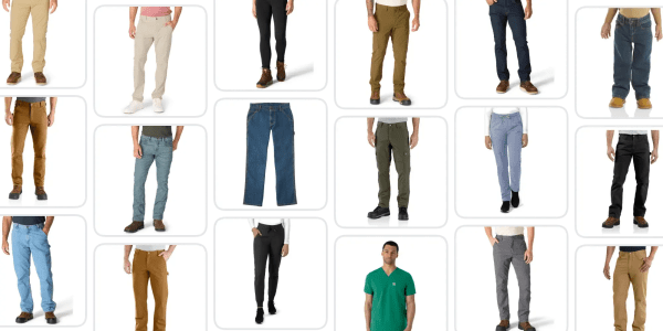 A collage of different types of pants