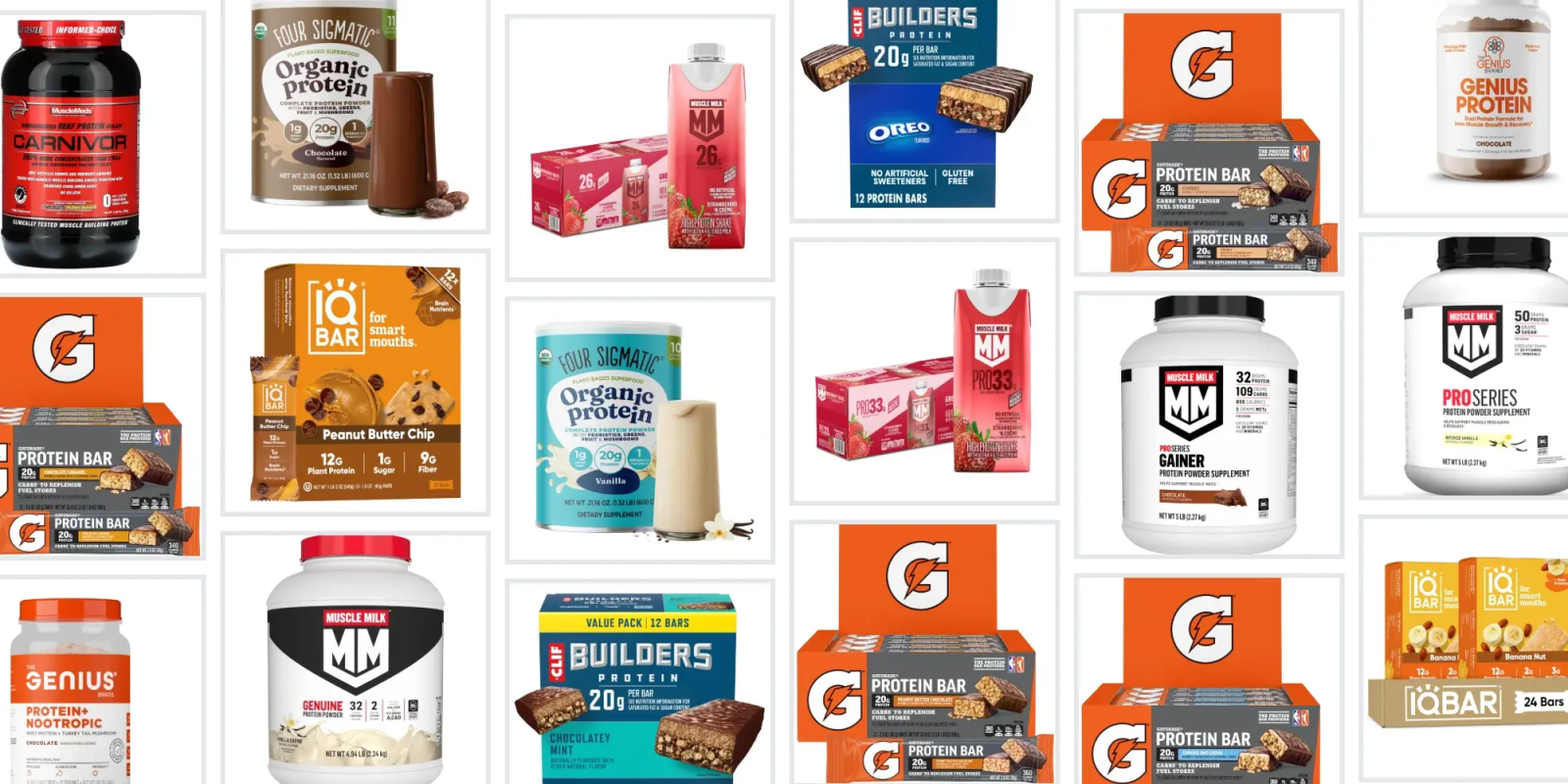 A collage of different protein bars