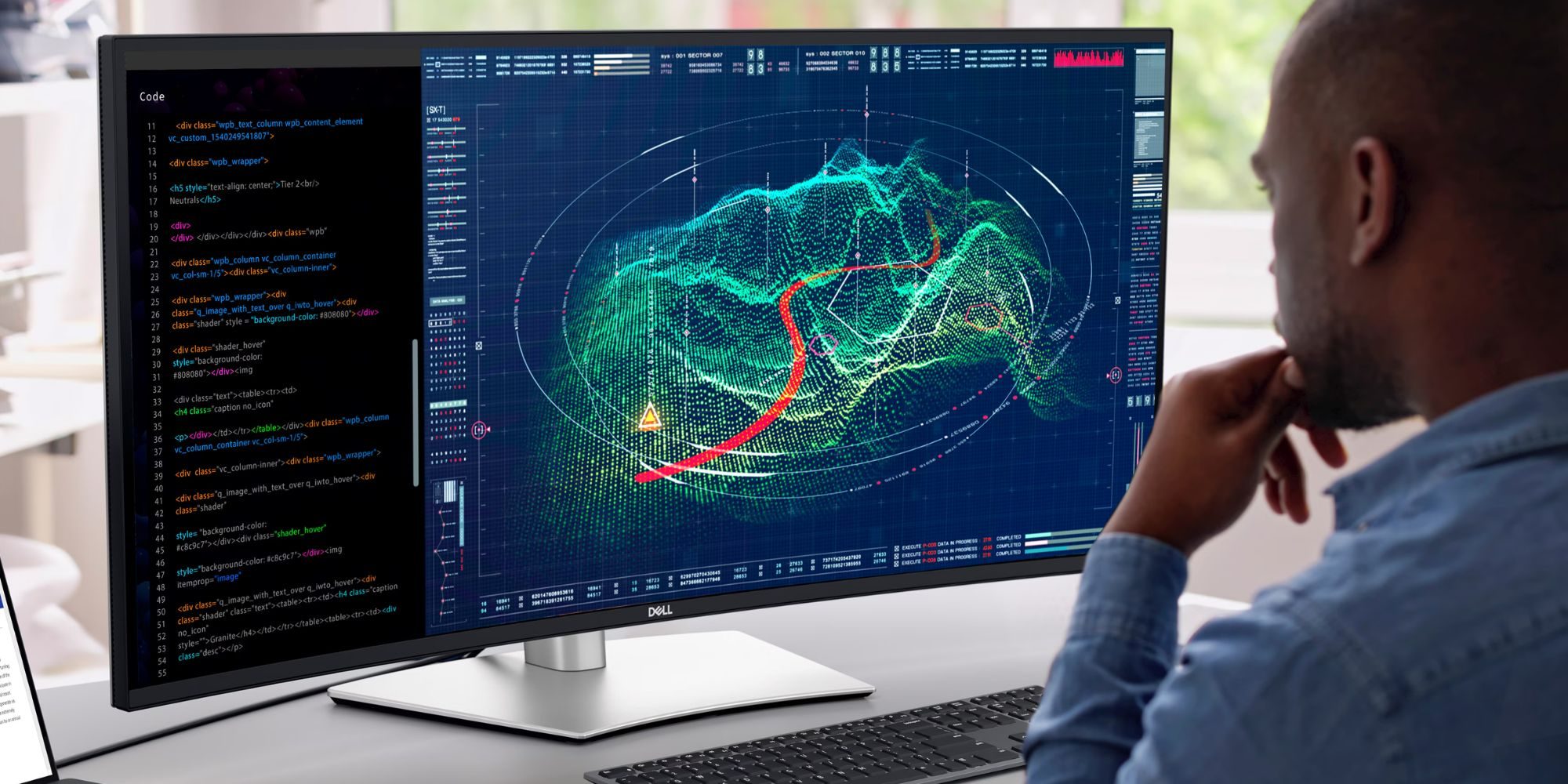 Image showing a render of Dell's UltraSharp ultrawide monitor.