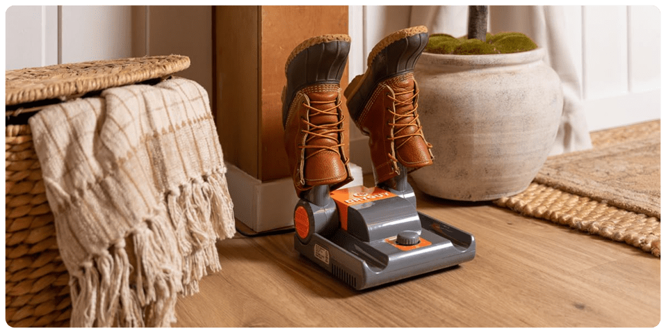 A pair of boots on a machine