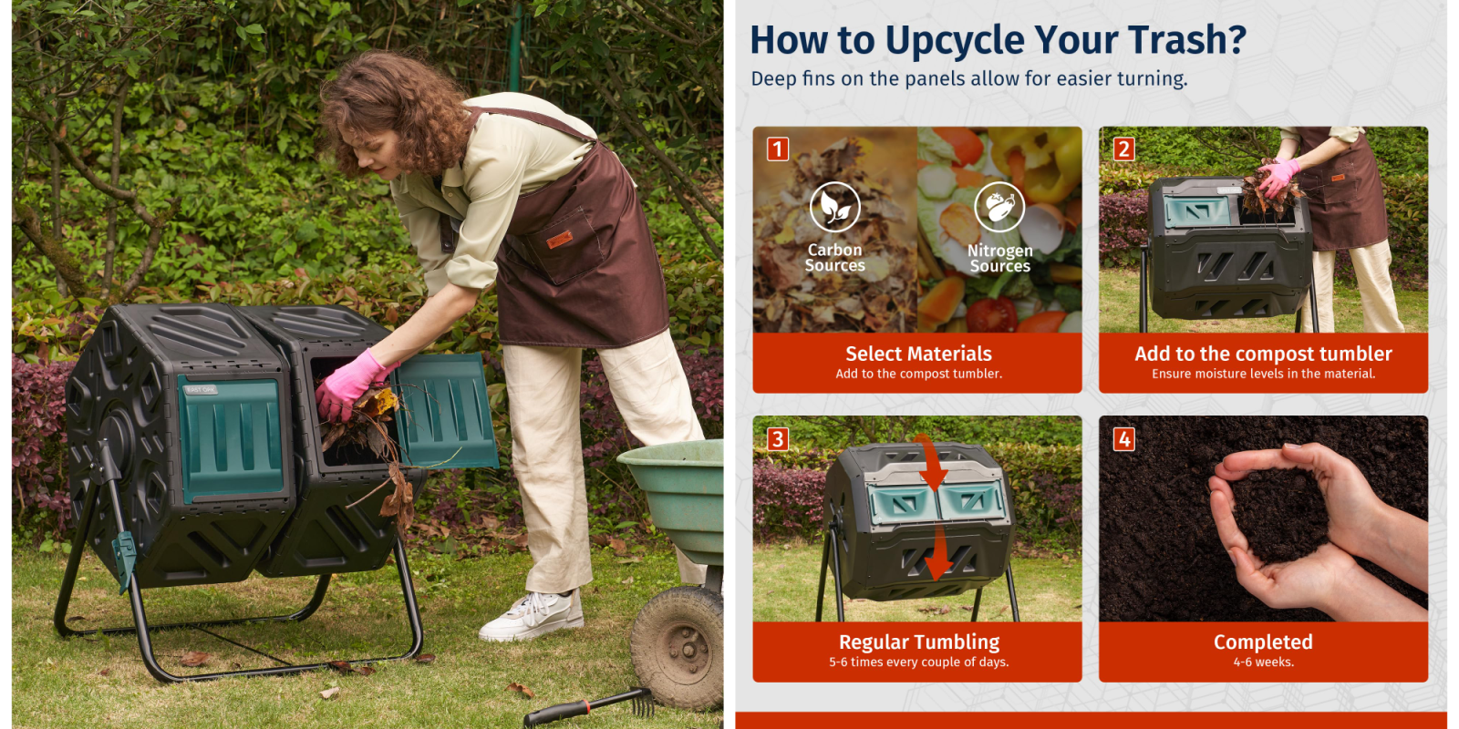 A woman putting plants in a wheelbarrow