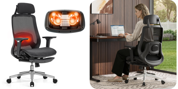 A woman sitting at a desk with a laptop
