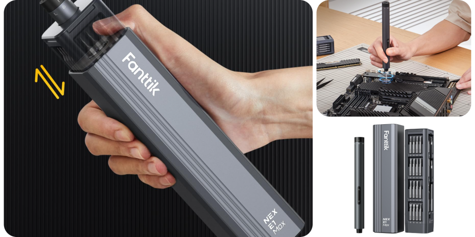 A hand holding a grey rectangular object