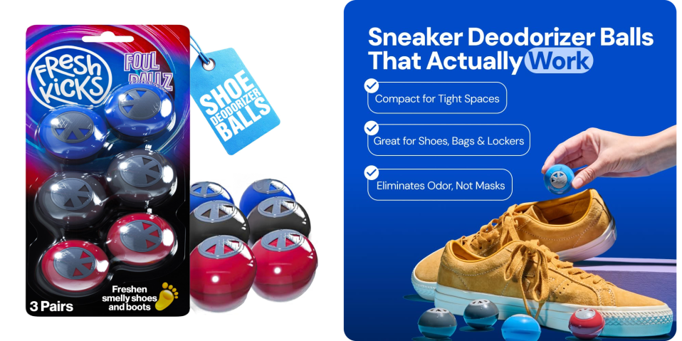 A pair of shoes and a shoe deodorant