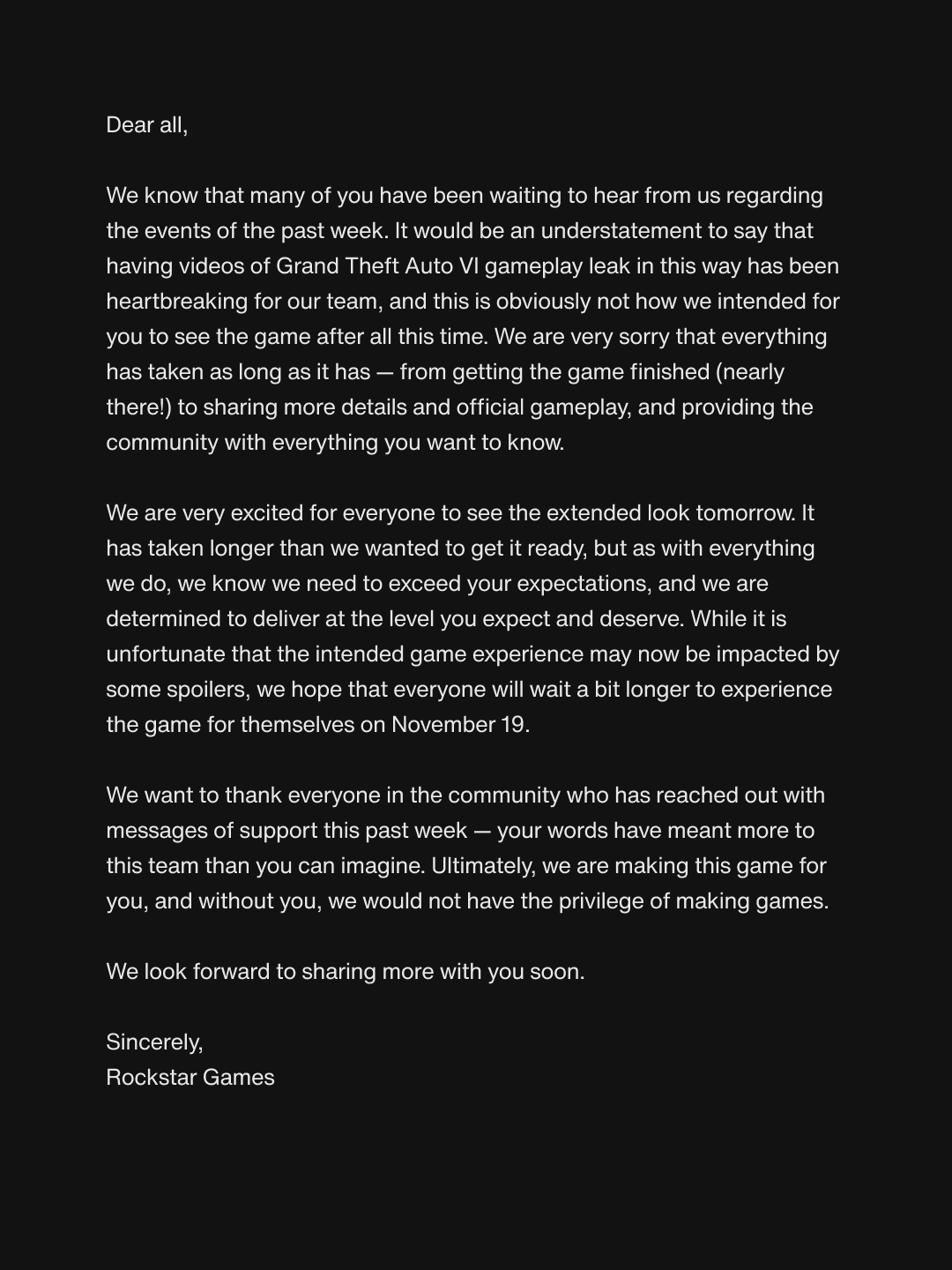 A screenshot of a black and white message