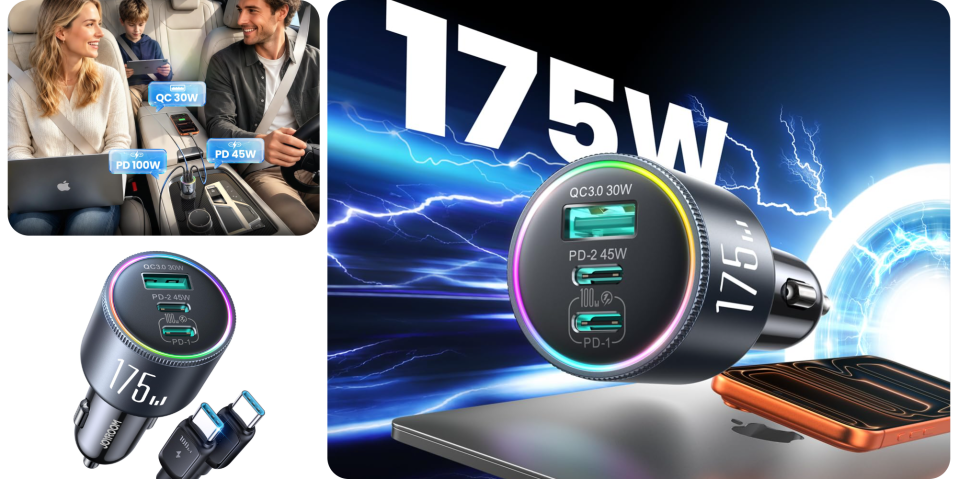 A collage of a man holding a usb port