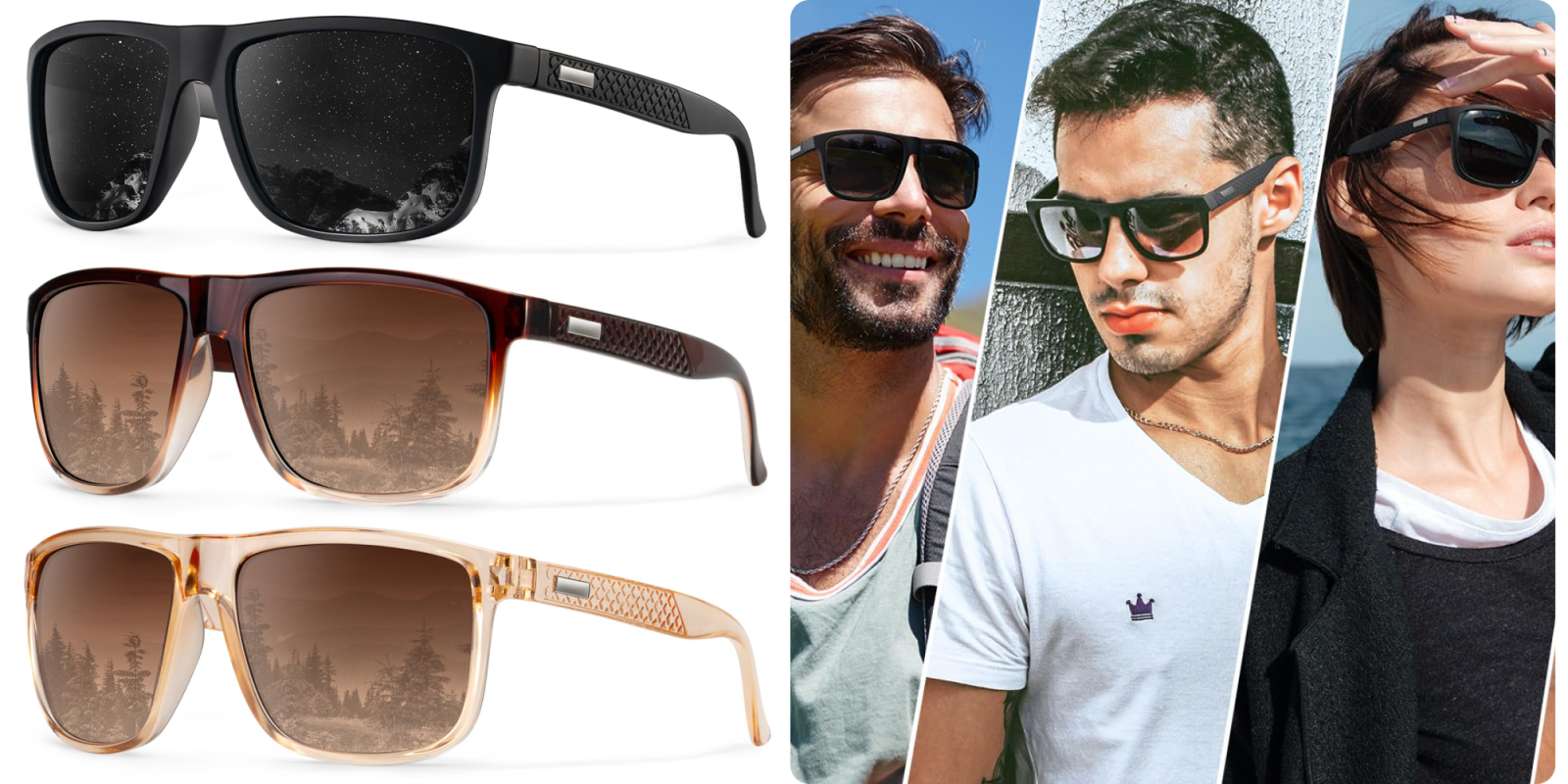 A collage of a man wearing sunglasses