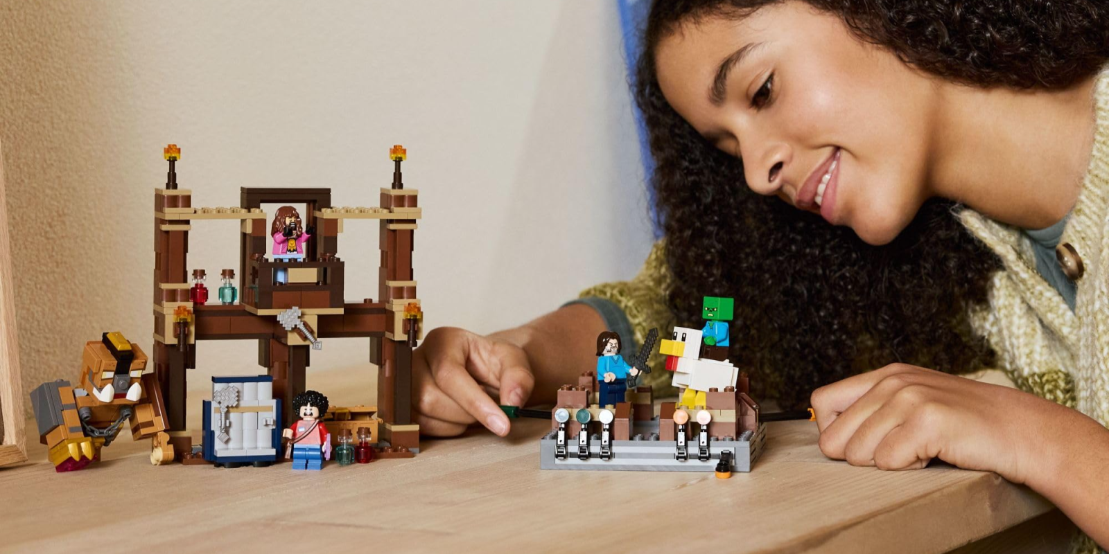 A girl playing with legos