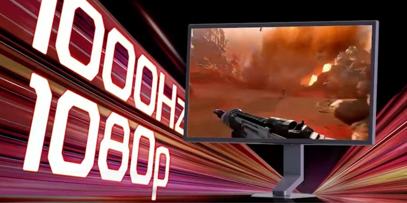 A computer screen with a gun shooting a video game