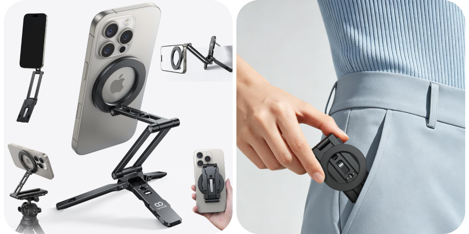 A phone holder with a camera attached to it
