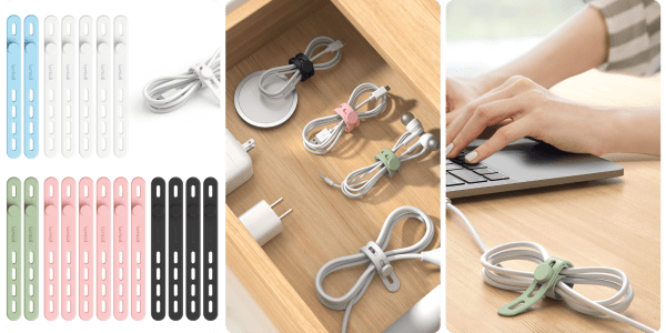 A close-up of a drawer with cords