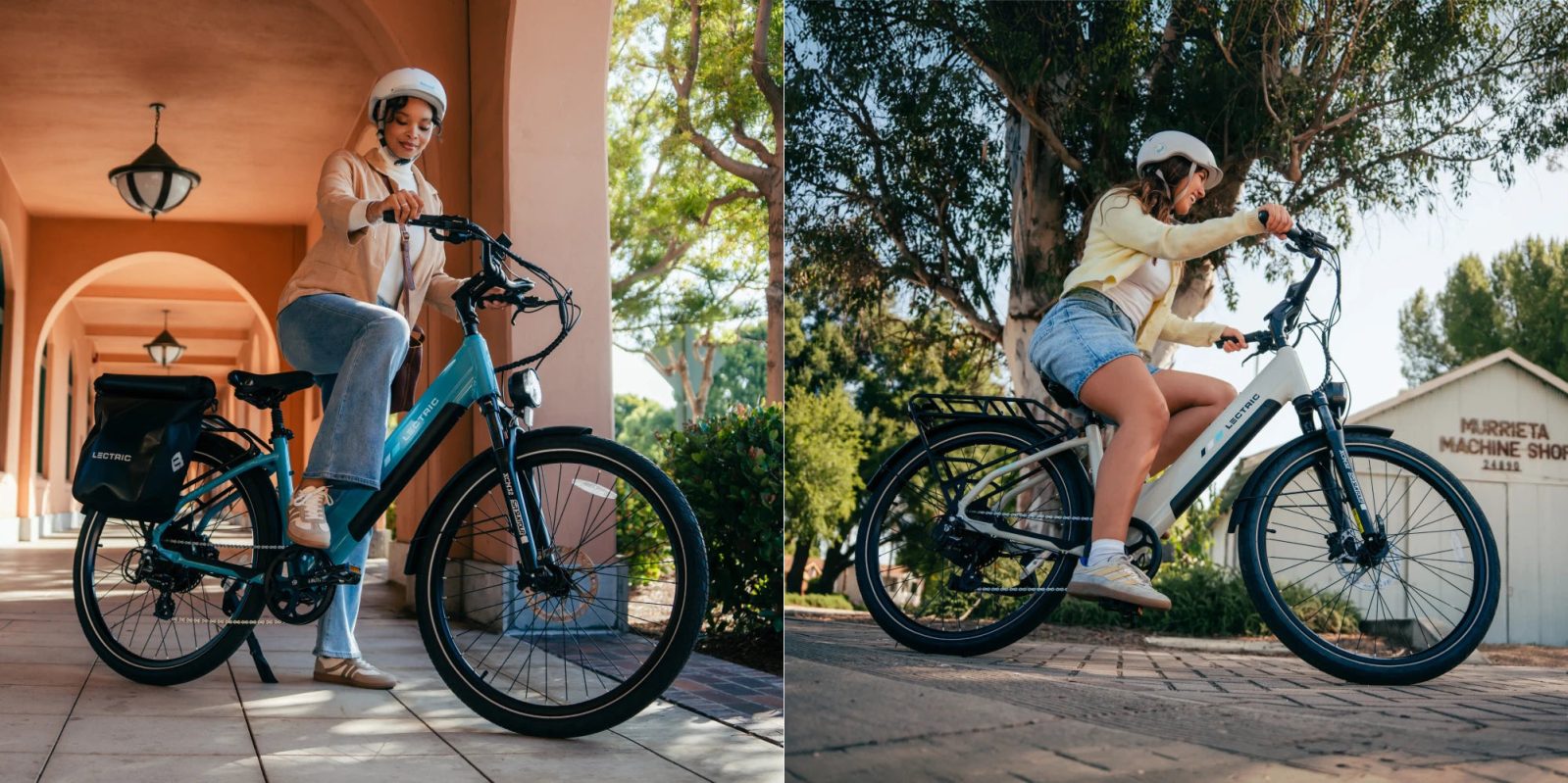 A woman riding a bike