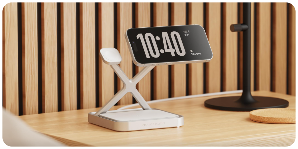A phone on a stand
