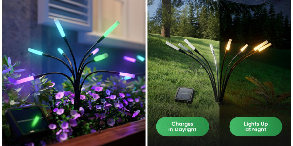 A collage of a garden with a solar panel and a planter
