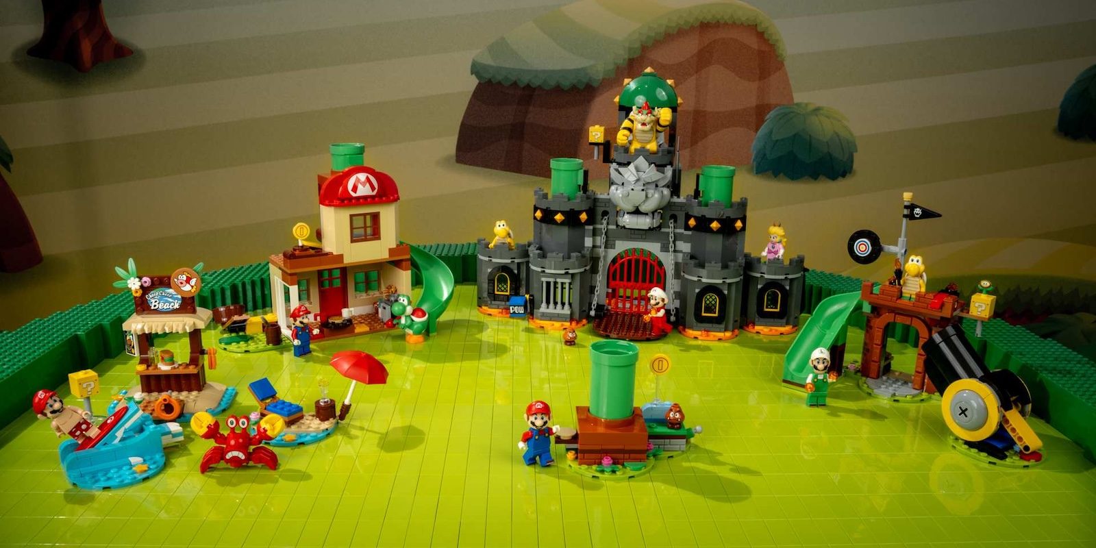 A toy building set with a castle and people