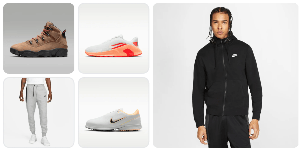 A man wearing a black jacket and a white and orange shoe