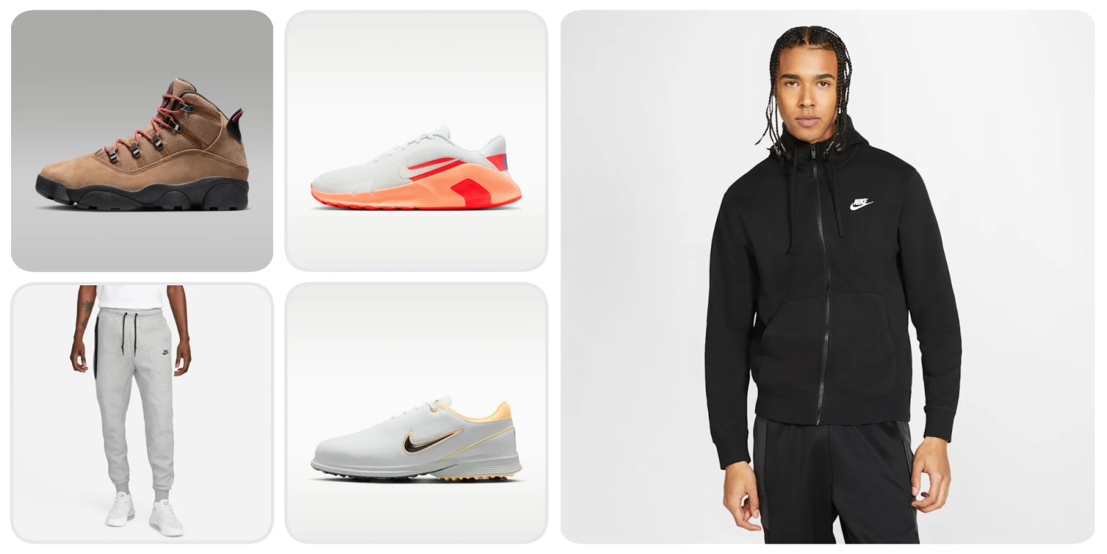 A man wearing a black jacket and a white and orange shoe
