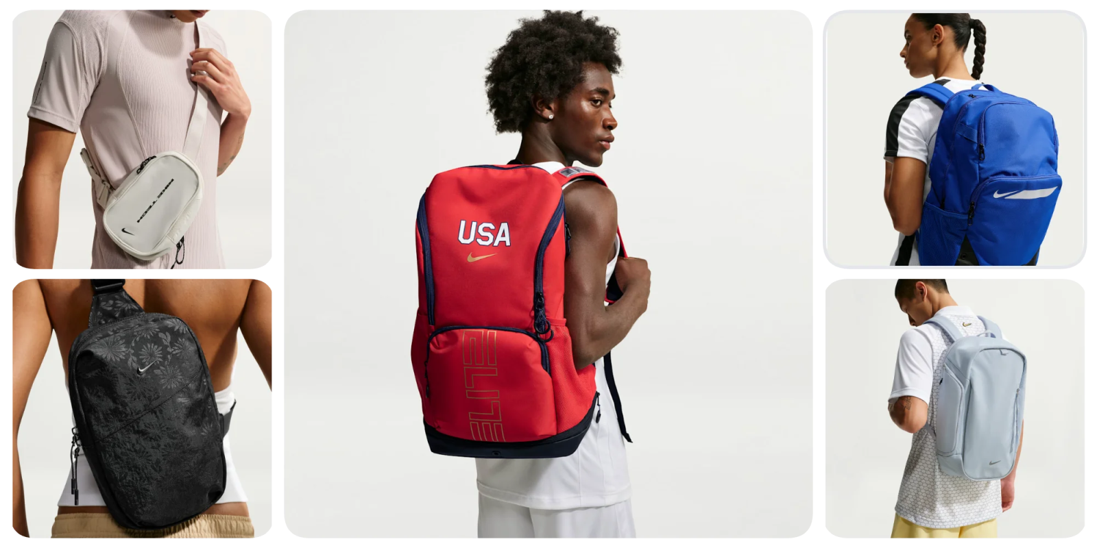 A man wearing a red backpack